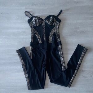 bebe Black and Gold Snakeskin Pantsuit